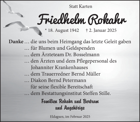 Traueranzeige von Friedhelm Rokahr von Neue Deister-Zeitung