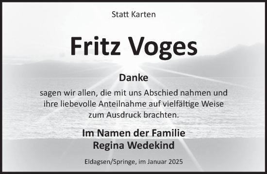 Traueranzeige von Fritz Voges von Neue Deister-Zeitung