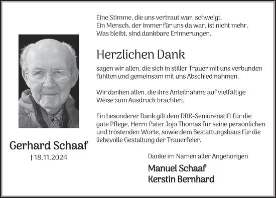 Traueranzeige von Gerhard Schaaf von Deister- und Weserzeitung