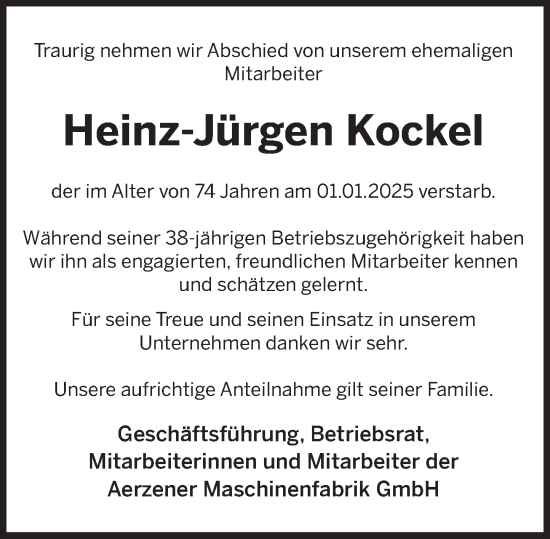 Traueranzeige von Heinz-Jürgen Kockel von Deister- und Weserzeitung