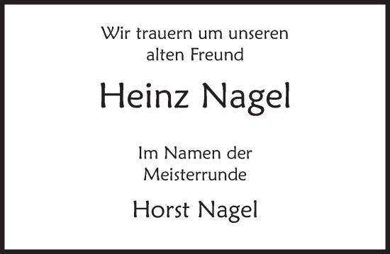 Traueranzeige von Heinz Nagel von Deister- und Weserzeitung