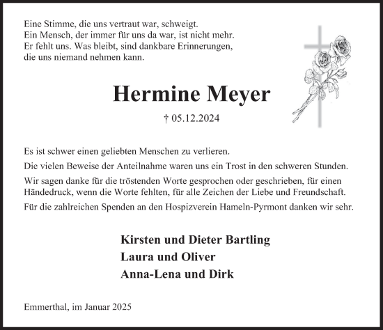 Traueranzeige von Hermine Meyer von Deister- und Weserzeitung
