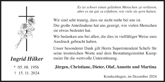 Traueranzeige von Ingrid Hilker 