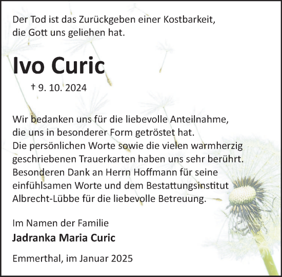 Traueranzeige von Ivo Curic von Deister- und Weserzeitung