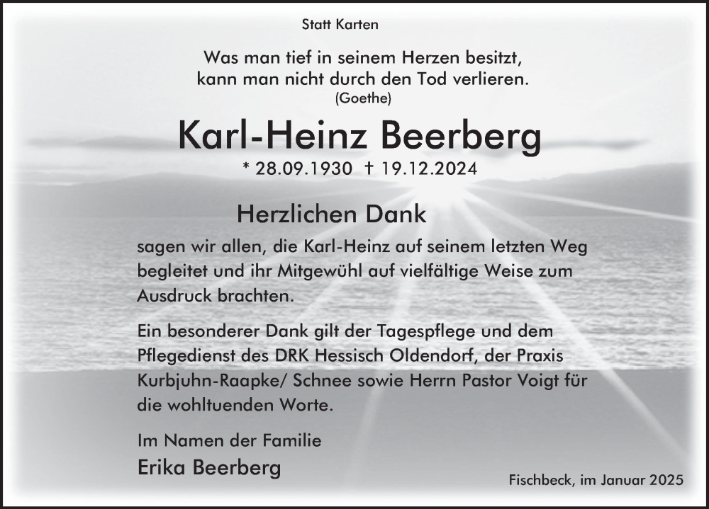  Traueranzeige für Karl-Heinz Beerberg vom 25.01.2025 aus Deister- und Weserzeitung