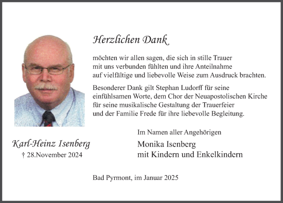 Traueranzeige von Karl-Heinz Isenberg von Deister- und Weserzeitung