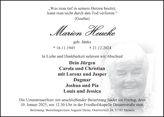 Traueranzeige von Marion Heucke von Deister- und Weserzeitung