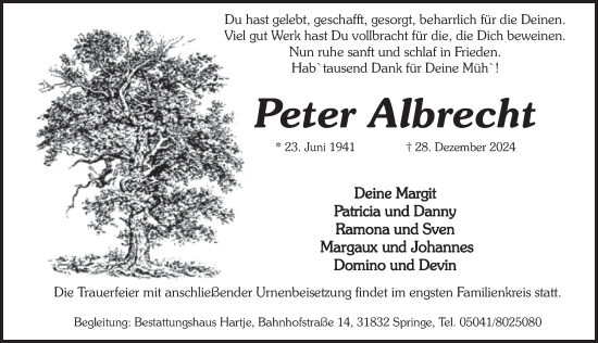 Traueranzeige von Peter Albrecht von Neue Deister-Zeitung