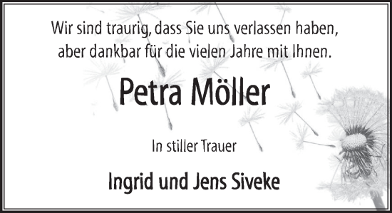 Traueranzeige von Petra Möller von Deister- und Weserzeitung
