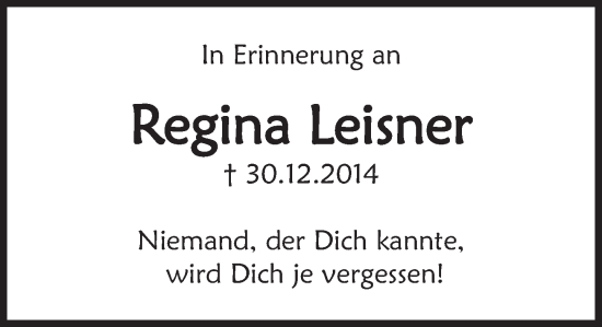 Traueranzeige von Regina Leisner 