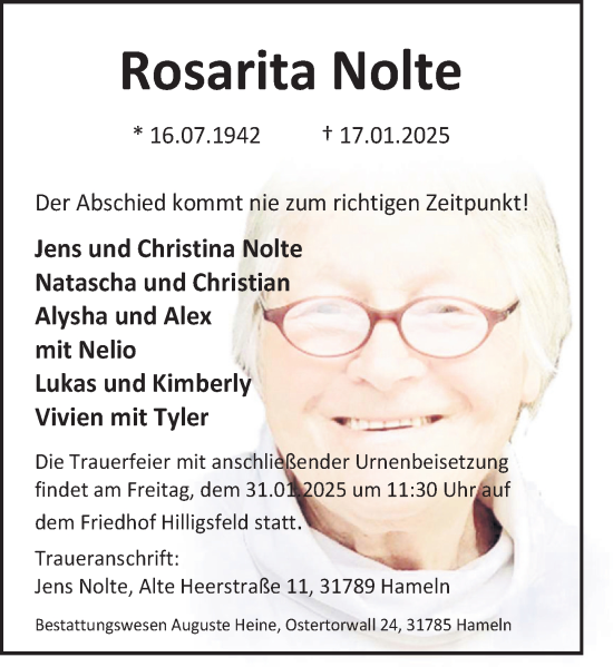 Traueranzeige von Rosarita Nolte von Deister- und Weserzeitung