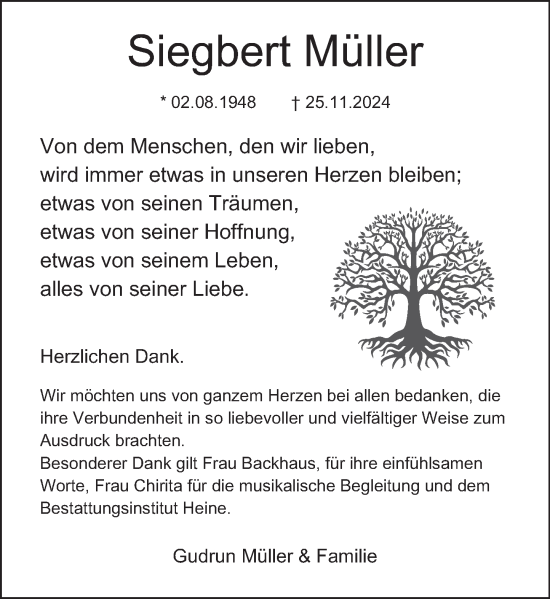 Traueranzeige von Siegbert Müller von Deister- und Weserzeitung