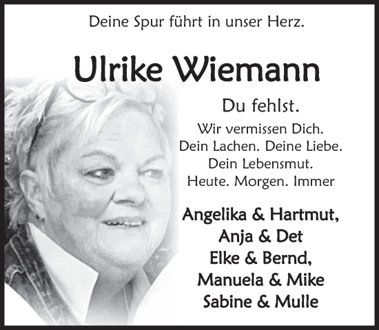 Traueranzeige von Ulrike Wiemann von Deister- und Weserzeitung