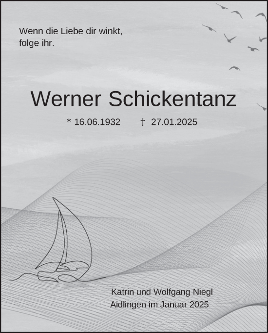 Traueranzeige von Werner Schickentanz von Deister- und Weserzeitung