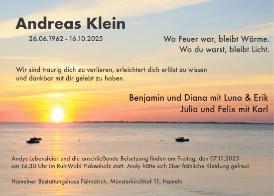 Traueranzeige von Andreas Klein von Deister- und Weserzeitung