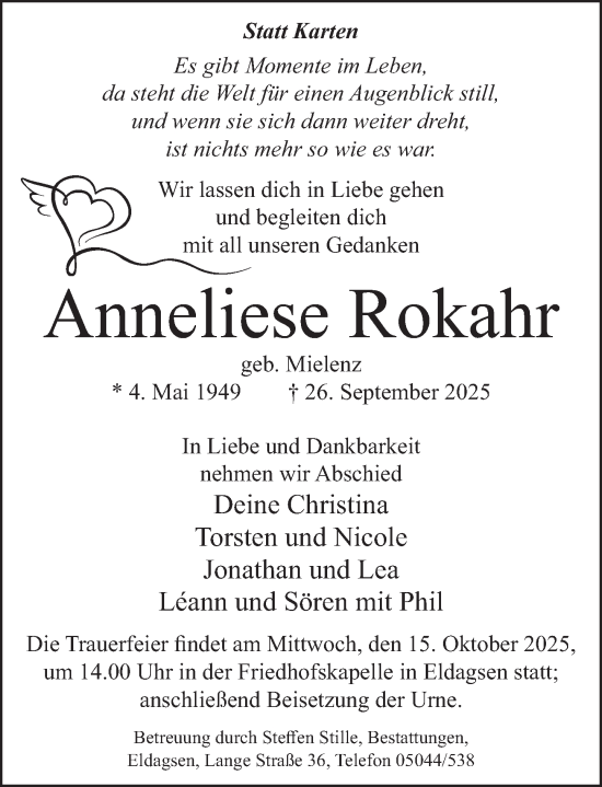 Traueranzeige von Anneliese Rokahr von Neue Deister-Zeitung