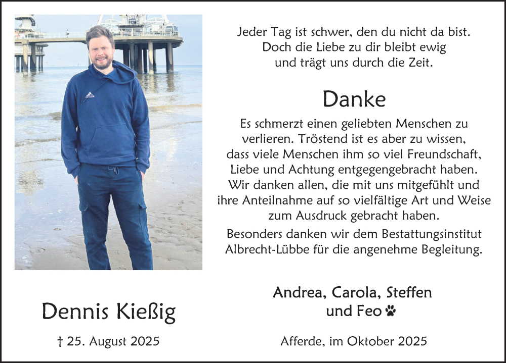  Traueranzeige für Dennis Kießig vom 11.10.2025 aus Deister- und Weserzeitung
