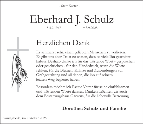 Traueranzeige von Eberhard J. Schulz von Deister- und Weserzeitung