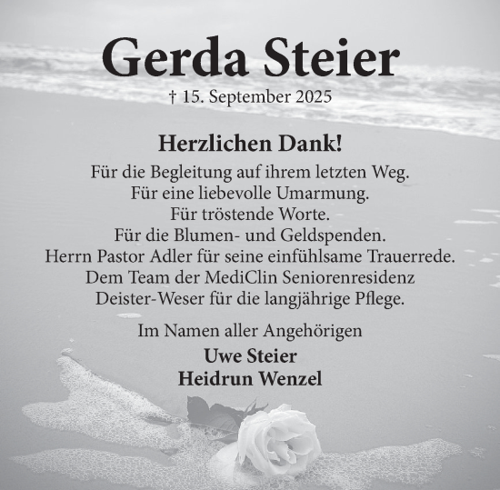 Traueranzeige von Gerda Steier von Neue Deister-Zeitung