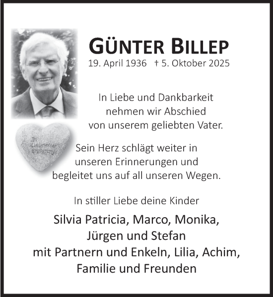 Traueranzeige von Günter Billep von Deister- und Weserzeitung