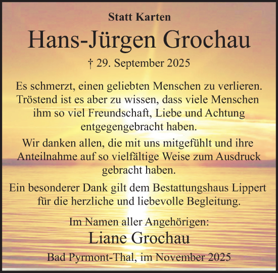Traueranzeige von Hans-Jürgen Grochau von Deister- und Weserzeitung
