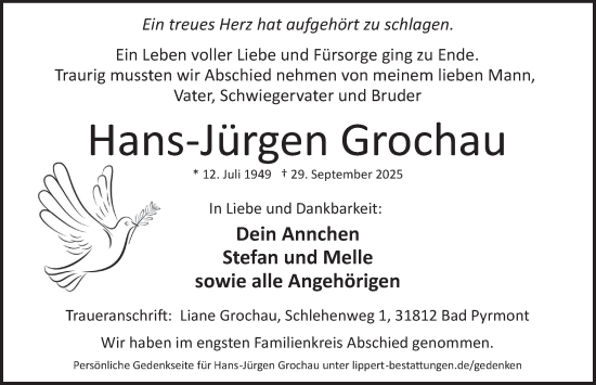 Traueranzeige von Hans-Jürgen Grochau von Deister- und Weserzeitung