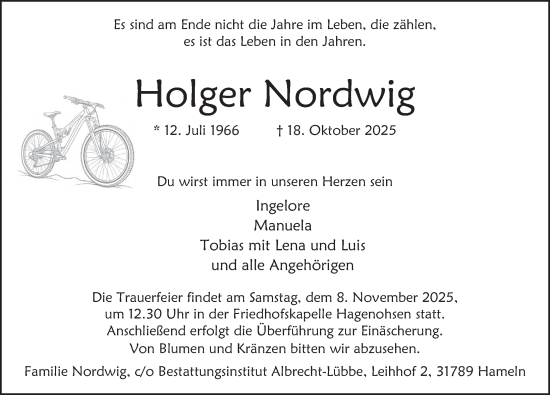 Traueranzeige von Holger Nordwig von Deister- und Weserzeitung