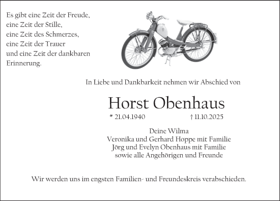 Traueranzeige von Horst Obenhaus von Deister- und Weserzeitung