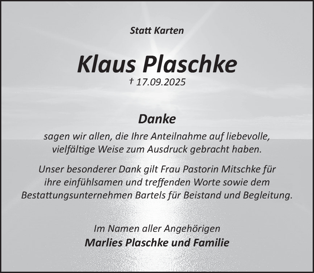  Traueranzeige für Klaus Plaschke vom 25.10.2025 aus Deister- und Weserzeitung