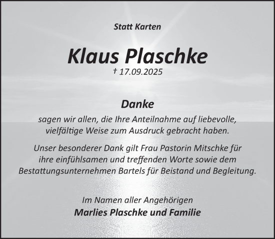 Traueranzeige von Klaus Plaschke von Deister- und Weserzeitung