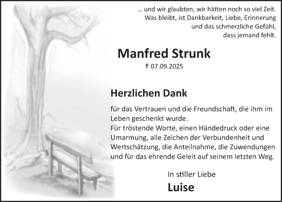 Traueranzeige von Manfred Strunk von Deister- und Weserzeitung