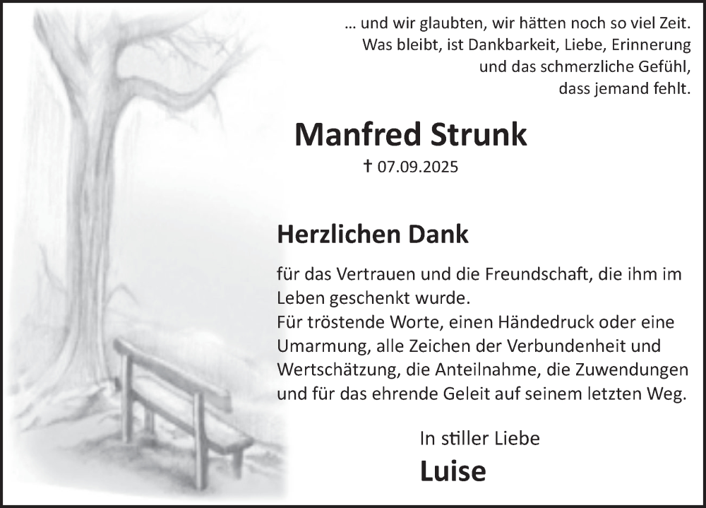  Traueranzeige für Manfred Strunk vom 25.10.2025 aus Deister- und Weserzeitung