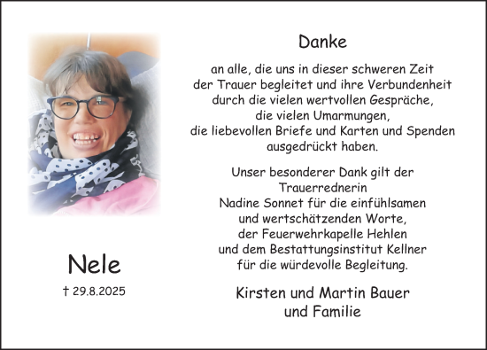 Traueranzeige von Nele Bauer von Deister- und Weserzeitung