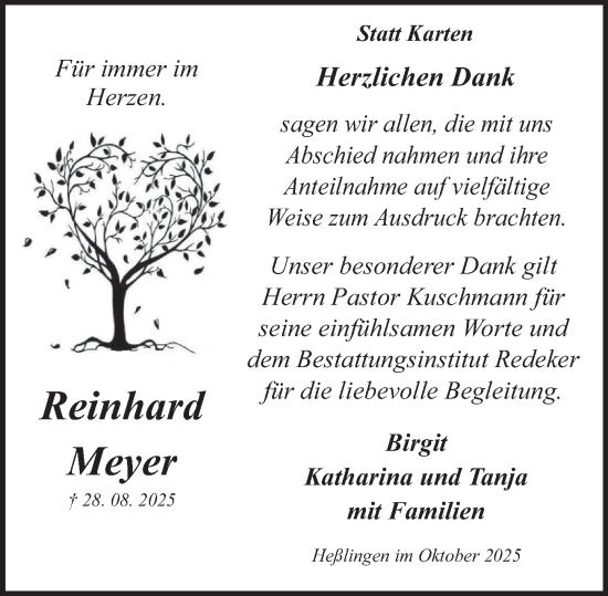 Traueranzeige von Reinhard Meyer von Deister- und Weserzeitung