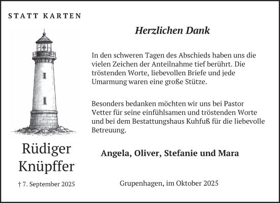 Traueranzeige von Rüdiger Knüpffer von Deister- und Weserzeitung