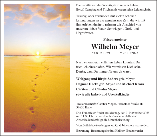 Traueranzeige von Wilhelm Meyer von Deister- und Weserzeitung