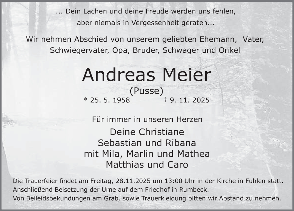  Traueranzeige für Andreas Meier vom 22.11.2025 aus Deister- und Weserzeitung