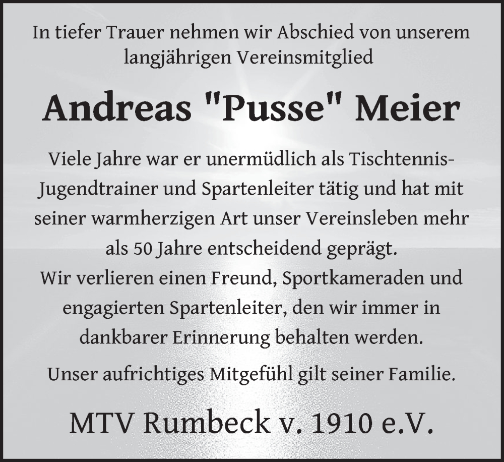  Traueranzeige für Andreas Meier vom 26.11.2025 aus Deister- und Weserzeitung