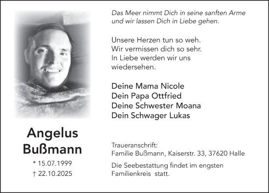 Traueranzeige von Angelus Bußmann von Deister- und Weserzeitung