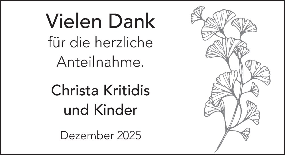  Traueranzeige für Christa Kritidis vom 29.11.2025 aus Deister- und Weserzeitung