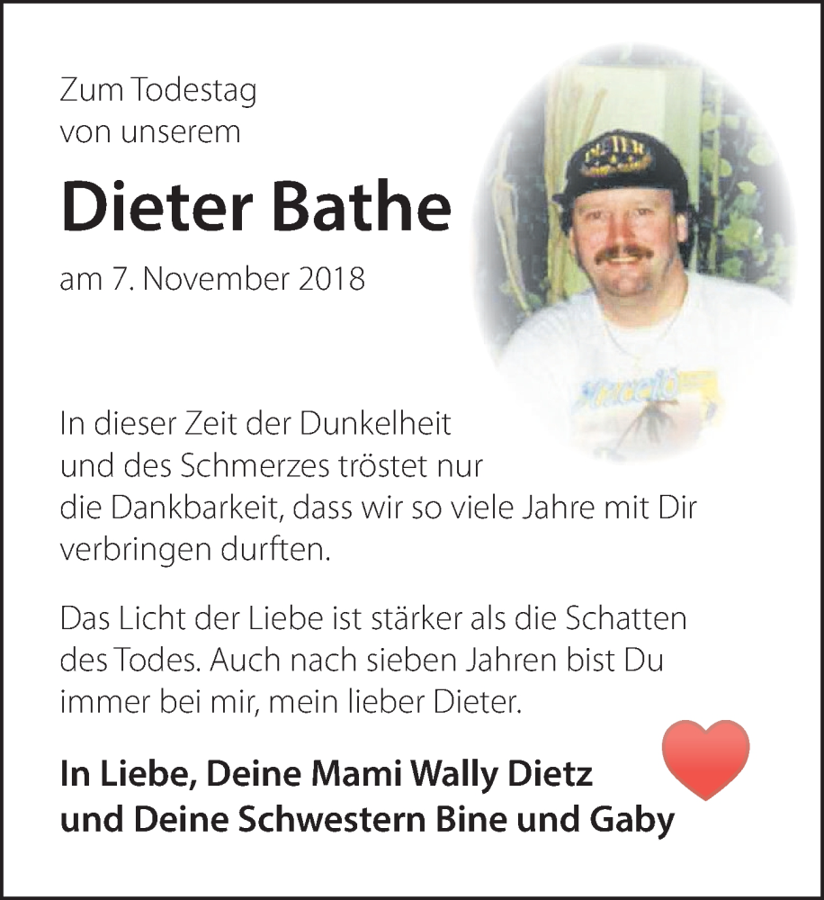  Traueranzeige für Dieter Bathe vom 08.11.2025 aus Deister- und Weserzeitung