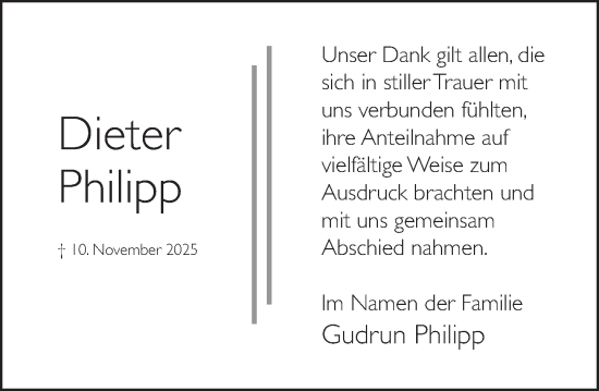 Traueranzeige von Dieter Philipp von Deister- und Weserzeitung