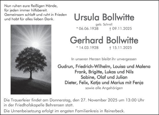 Traueranzeige von Gerhard Bollwitte von Deister- und Weserzeitung