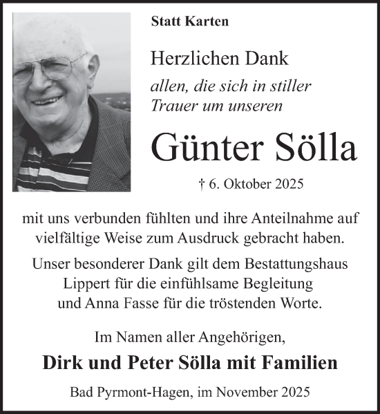 Traueranzeige von Günter Sölla von Deister- und Weserzeitung