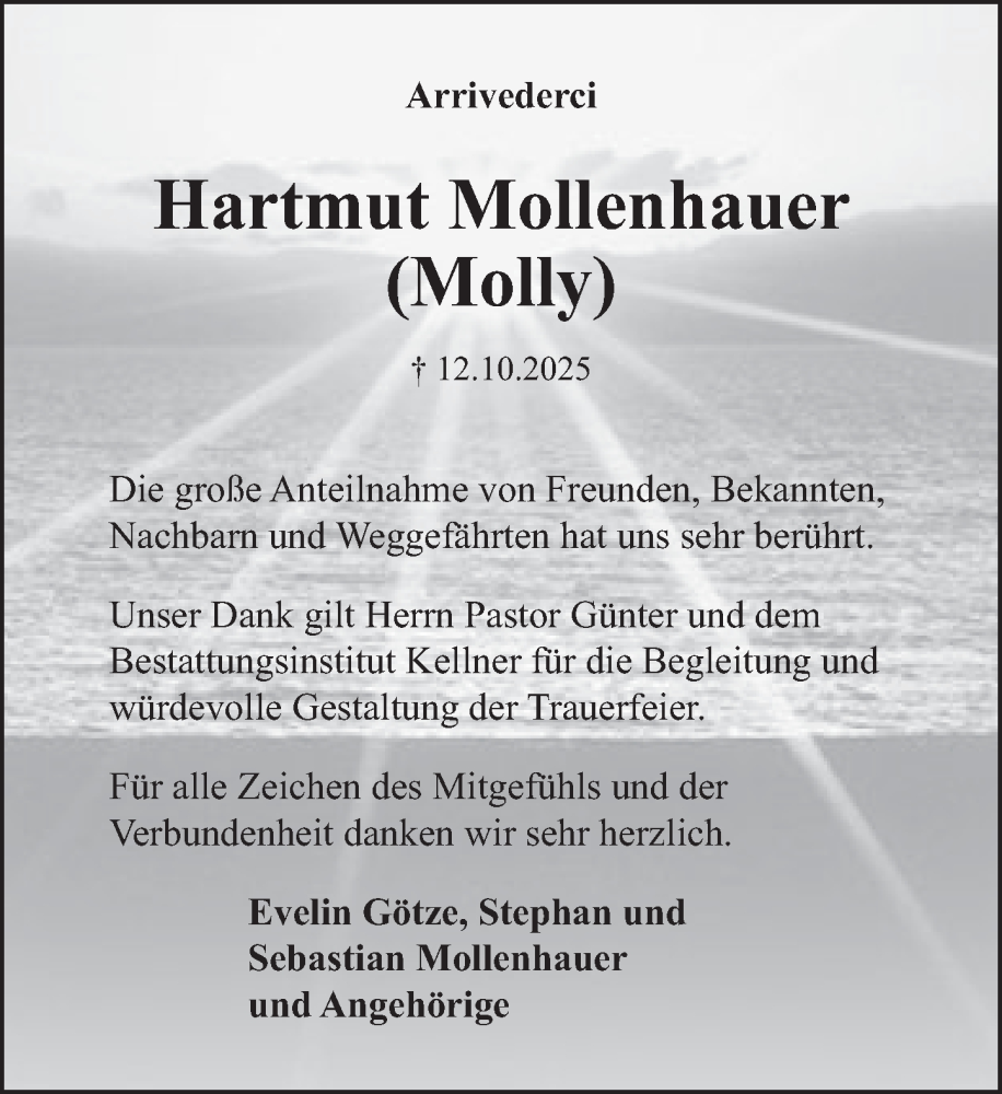  Traueranzeige für Hartmut Mollenhauer vom 22.11.2025 aus Deister- und Weserzeitung