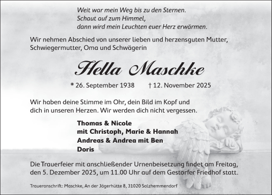Traueranzeige von Hella Maschke von Neue Deister-Zeitung