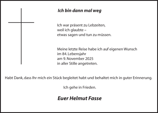 Traueranzeige von Helmut Fasse von Neue Deister-Zeitung