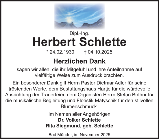 Traueranzeige von Herbert Schlette von Neue Deister-Zeitung