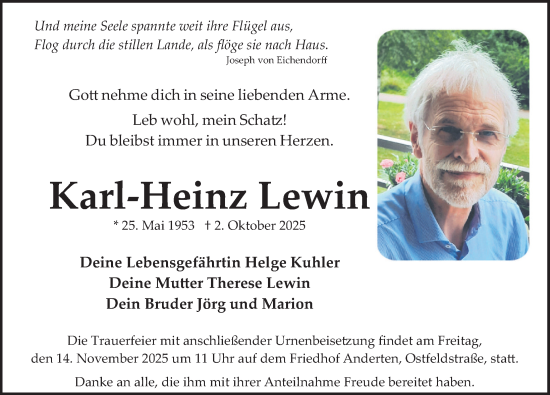 Traueranzeige von Karl-Heinz Lewin von Deister- und Weserzeitung
