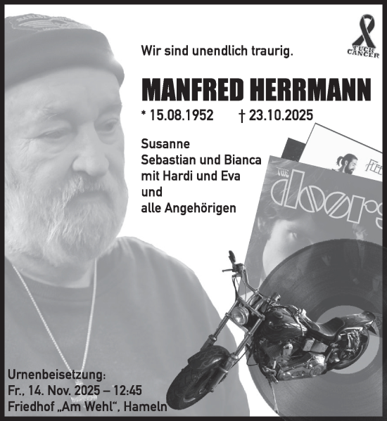 Traueranzeige von Manfred Herrmann von Deister- und Weserzeitung